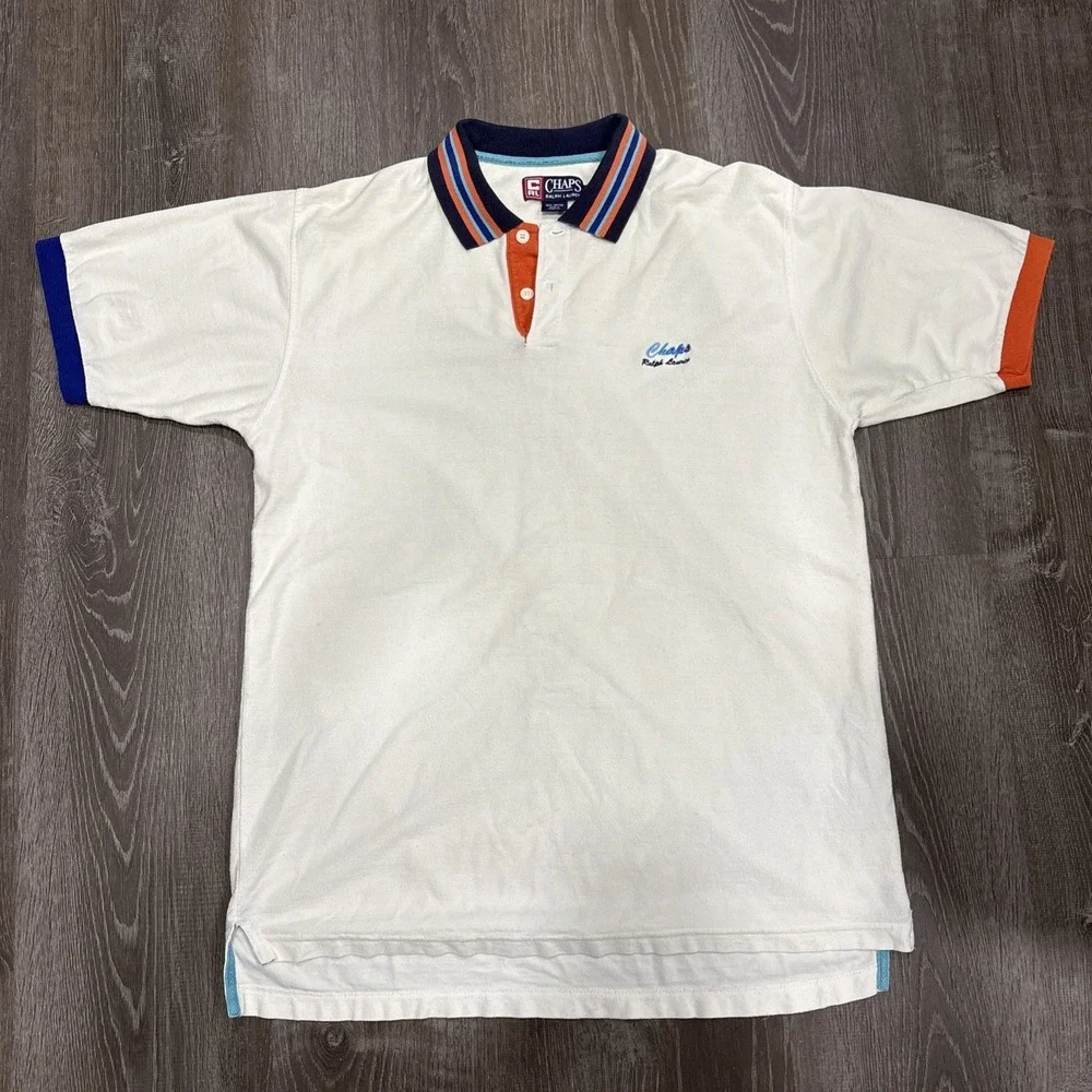 Vintage Chaps Ralph Lauren Polo Shirt Mens Large White Color Block Terry 90s